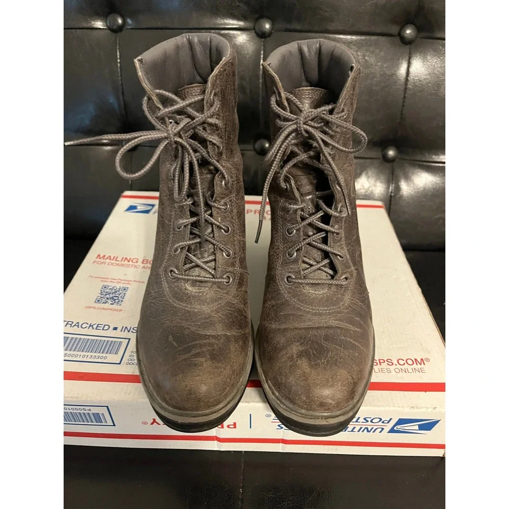 Timberland Glancy Leather Wedge Lace Up Ankle Boots Brown A1JXT Womens 9.5